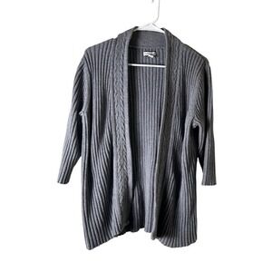 Croft & Barrow Women Open Front Gray Ribbed Knit Cardigan Sweater XL 100% Cotton